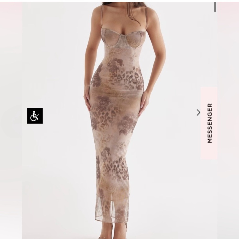 House of CB Aiza Dress L Cream Floral/Cheetah Print